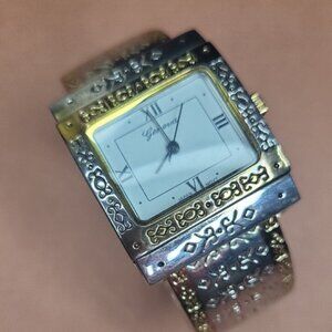 Geneva Silver and Gold Embellished Watch